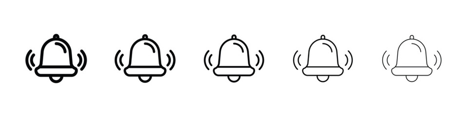 Bell ring icons in black stroke designs on white background