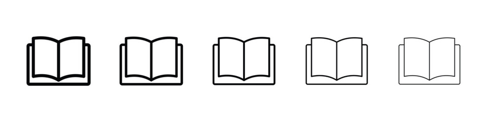 Book icons in black stroke designs on white background