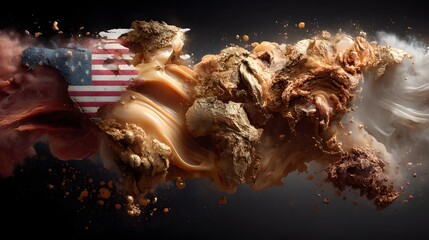 Fiery explosion with intense flames swirling smoke and scattered debris creating a powerful turbulent scene of destruction and chaos