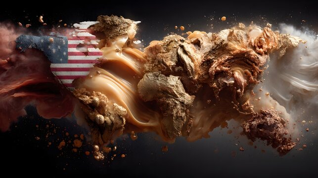 Fiery explosion with intense flames swirling smoke and scattered debris creating a powerful turbulent scene of destruction and chaos