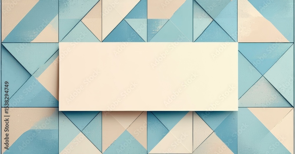 Poster Geometric pattern forms textured background. Light colors dominate, creating modern aesthetic. Central rectangle provides blank space.
