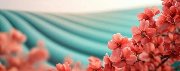Blossoming tranquility coral flowers whisper spring s arrival against serene teal waves of silk