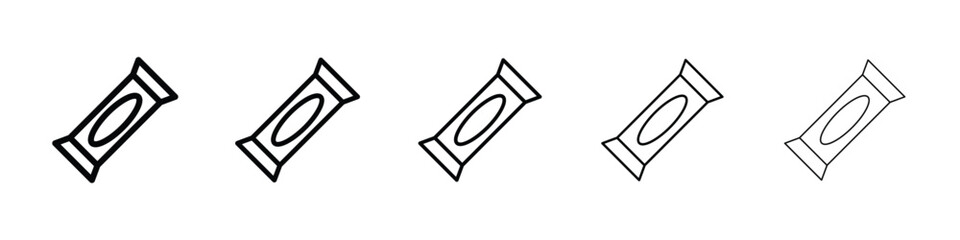 Candy-bar icons in black stroke designs on white background
