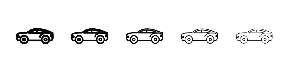 Car side view icons in black stroke designs on white background