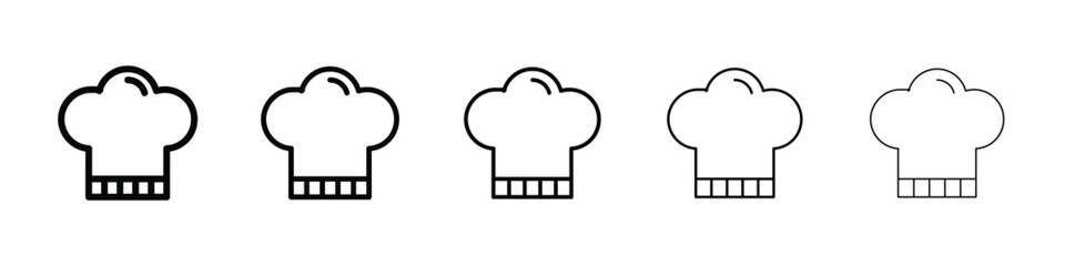 Chef hat icons in black stroke designs on white background