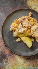 Apple Crumble Dessert: A Closeup View of a Delicious, Homemade, Baked Apple Crumble with a Crumbly Topping and Juicy Apple Filling. Perfect for Autumn and Comfort Food Lovers!