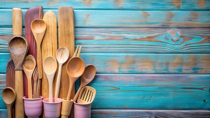 Rustic Wooden Kitchen Utensils A Collection of Spoons, Spatulas, and More