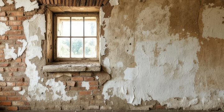 Weathered Wall with Peeling Paint and Salpeter