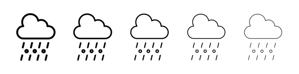 Cloud hail icons in black stroke designs on white background