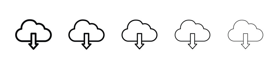 Cloud download icons in black stroke designs on white background