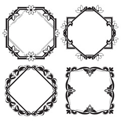 Hand Drawn Floral Frame and Border Design Set