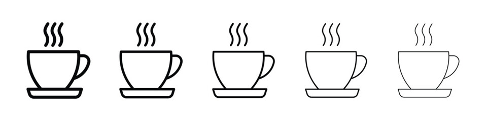 Coffee icons in black stroke designs on white background