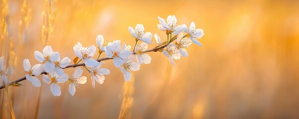 Spring blossoms signaling hope and renewal in golden sunlight backlit delicate petals and subtle
