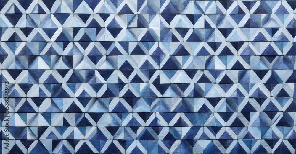 Aufkleber Geometric pattern. Blue shades create repeating triangular mosaic texture. Modern design element, wall covering potential.