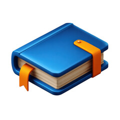 3d realistic blue notebook with orange bookmark isolated on transparent background