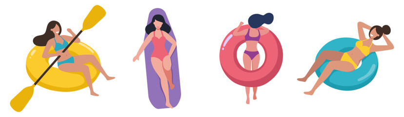 물놀이를 즐기는 여자4인 캐릭터