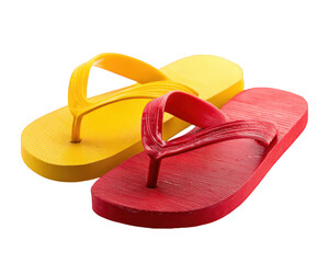 Yellow flip flop red flip flop rubber sandal summer footwear casual style isolated on transparency background comfortable lightweight unisex beach essential