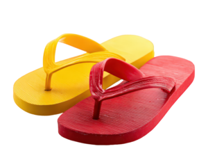 Yellow flip flop red flip flop rubber sandal summer footwear casual style isolated on transparency background comfortable lightweight unisex beach essential