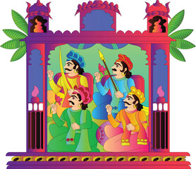 decoration adorning a gateway of the house. Traditional Rajasthani wall painting. For the marriage ceremony. India.	