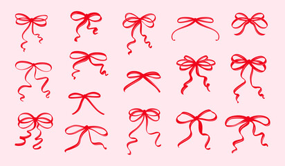 Vintage Coquette Bows in Hand-Drawn Whimsical Style Ribbon Set, Cute Flirtatious Bows Clipart Collection