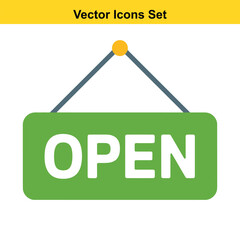 Green open sign vector icon for business
