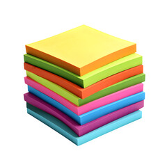 A stack of colorful sticky notes arranged neatly on a black background in a studio setting