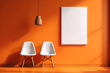 Frame Mockup. Living Room Poster on Wall. Interior Wall Art Mockup with Cozy Home Background. Modern Interior Design.