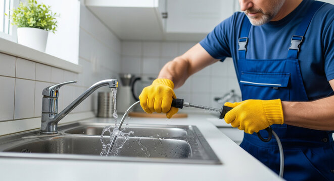 Plumber cleaning clogged sink drain close-up