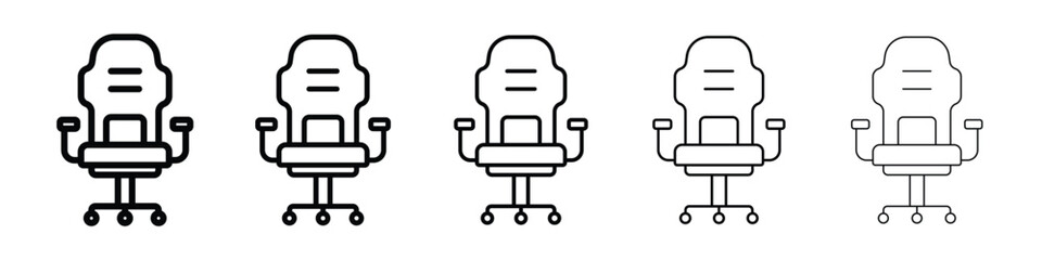 Gaming chair icons in black stroke designs on white background