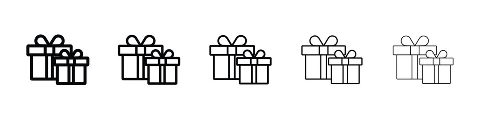 Gifts icons in black stroke designs on white background