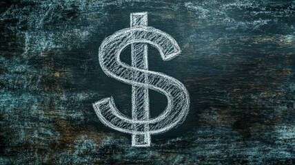 Chalk dollar sign drawn on a chalkboard background.
