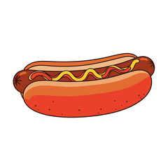 Cartoon Hot Dog with Mustard and Ketchup Illustration