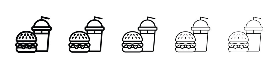 Hamburger soda icons in black stroke designs on white background