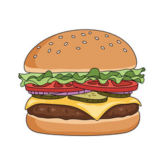 Delicious Cartoon Hamburger with Fresh Ingredients