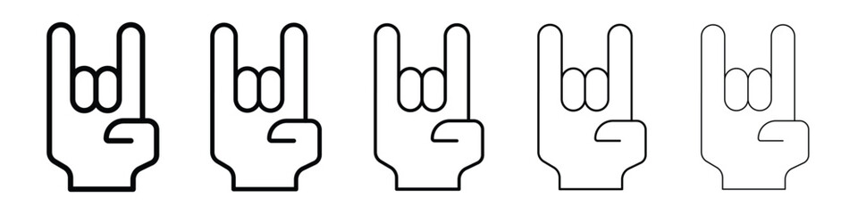 Hand Horns icons in black stroke designs on white background