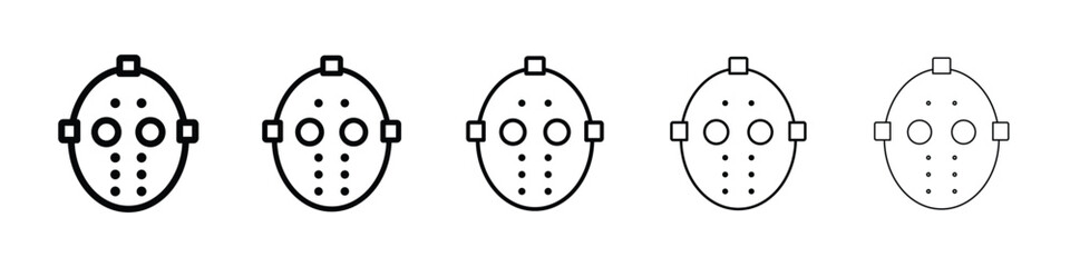 Hockey mask icons in black stroke designs on white background