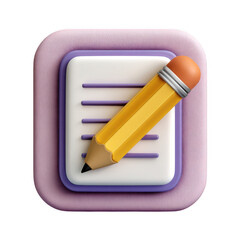 3d realistic pencil and notepad app icon isolated on transparent background