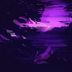 Glitch abstract digital background with pixelated purple stripes and distortion effects

 