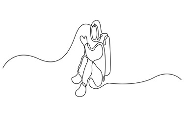 One continuous line drawing of space astronaut . single line illustration of spaceman. International day of human space flight. editable outline, Astronaut in continuous one line drawing. construction