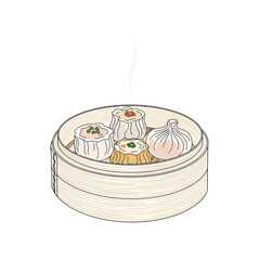 Steaming Dim Sum Basket - Asian Cuisine Illustration
