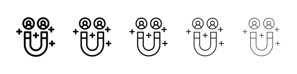 Magnet user icons in black stroke designs on white background
