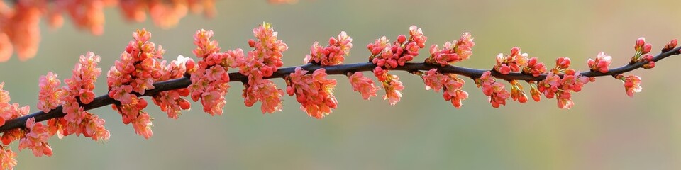 Delicate peach blossoms dance along a slender branch hinting at spring s hopeful arrival with soft