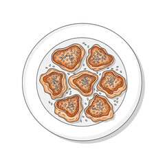 Plate of Fried Dumplings with Sesame Seeds, Illustration