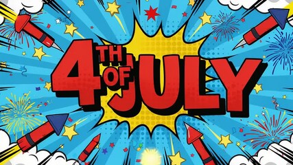 Dynamic 4th of July Celebration Backdrop with Fireworks and Comic Book Style Explosion