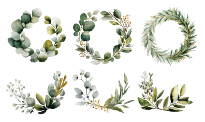 Watercolor wreaths and foliage