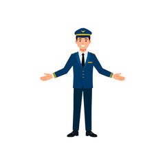 Uniformed pilot. Flat-style male character. Vector illustration.