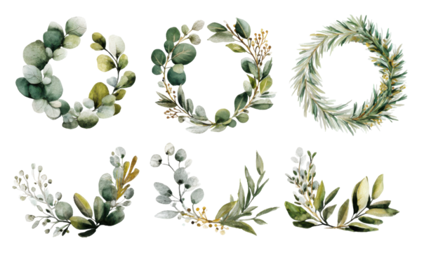 Watercolor wreaths and foliage