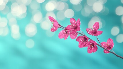 Delicate pink blossoms signal the arrival of spring against a dreamy turquoise backdrop with soft