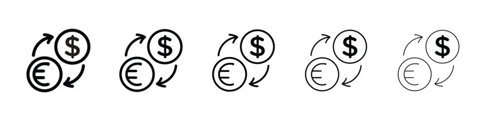 Money exchange icons in black stroke designs on white background