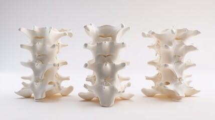 Obraz premium Ultra-detailed 3D medical rendering of human lumbar vertebrae L1 to L5, showcasing realistic bone structure and anatomical precision on a clean white background for educational and clinical use